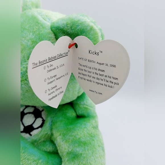 Vtg Retired Ty Beanie Baby Kicks the Soccer Bear Plush Toy‎ - Picture 8 of 8